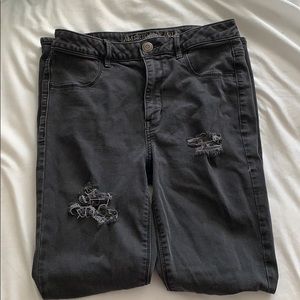 American Eagle Black/Charcoal Ripped Skinny Jeans